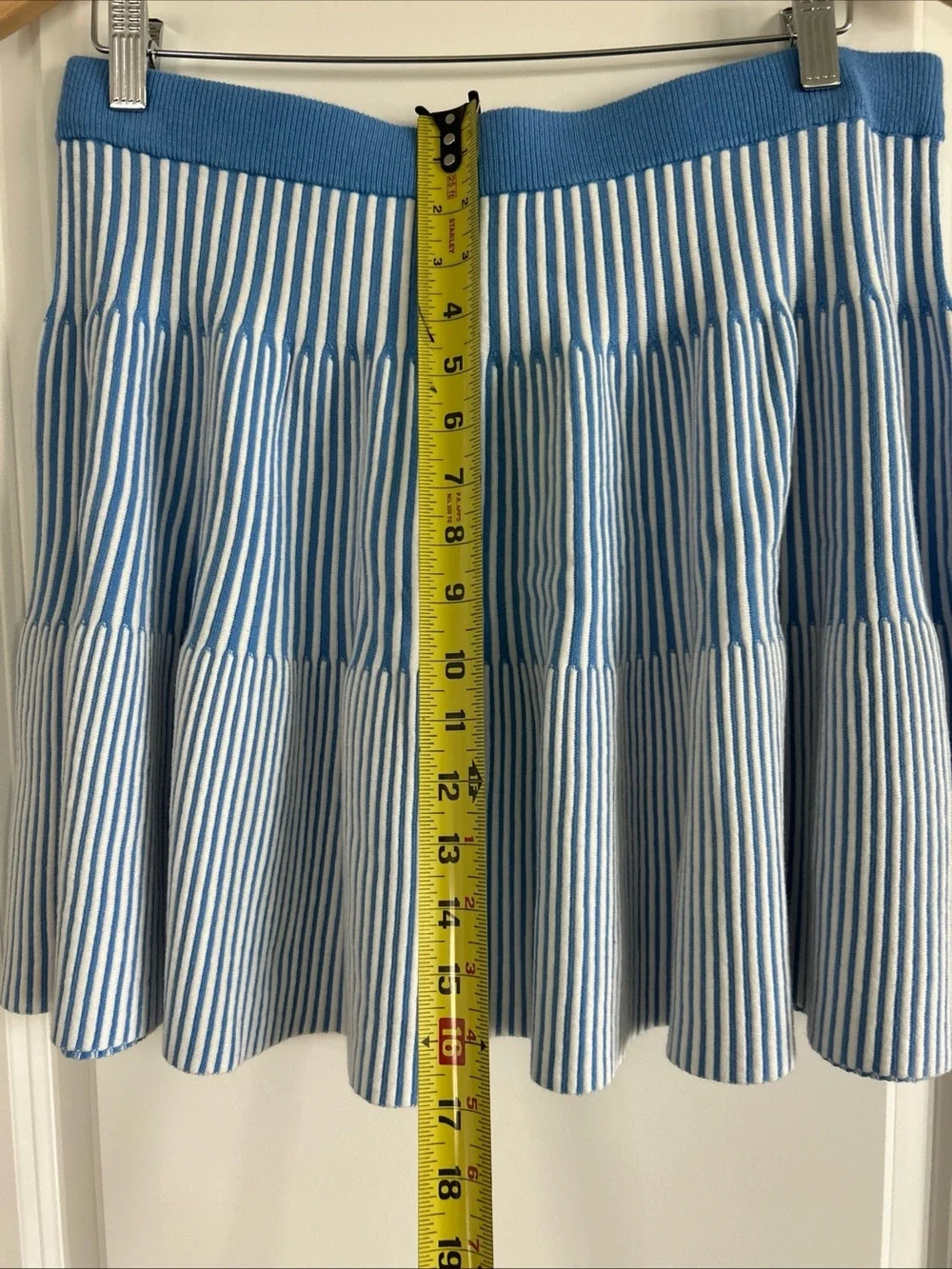 Free Assembly Women's Ribbed Stitch Tiered Skirt Blue/White- Size Large (12-14)
